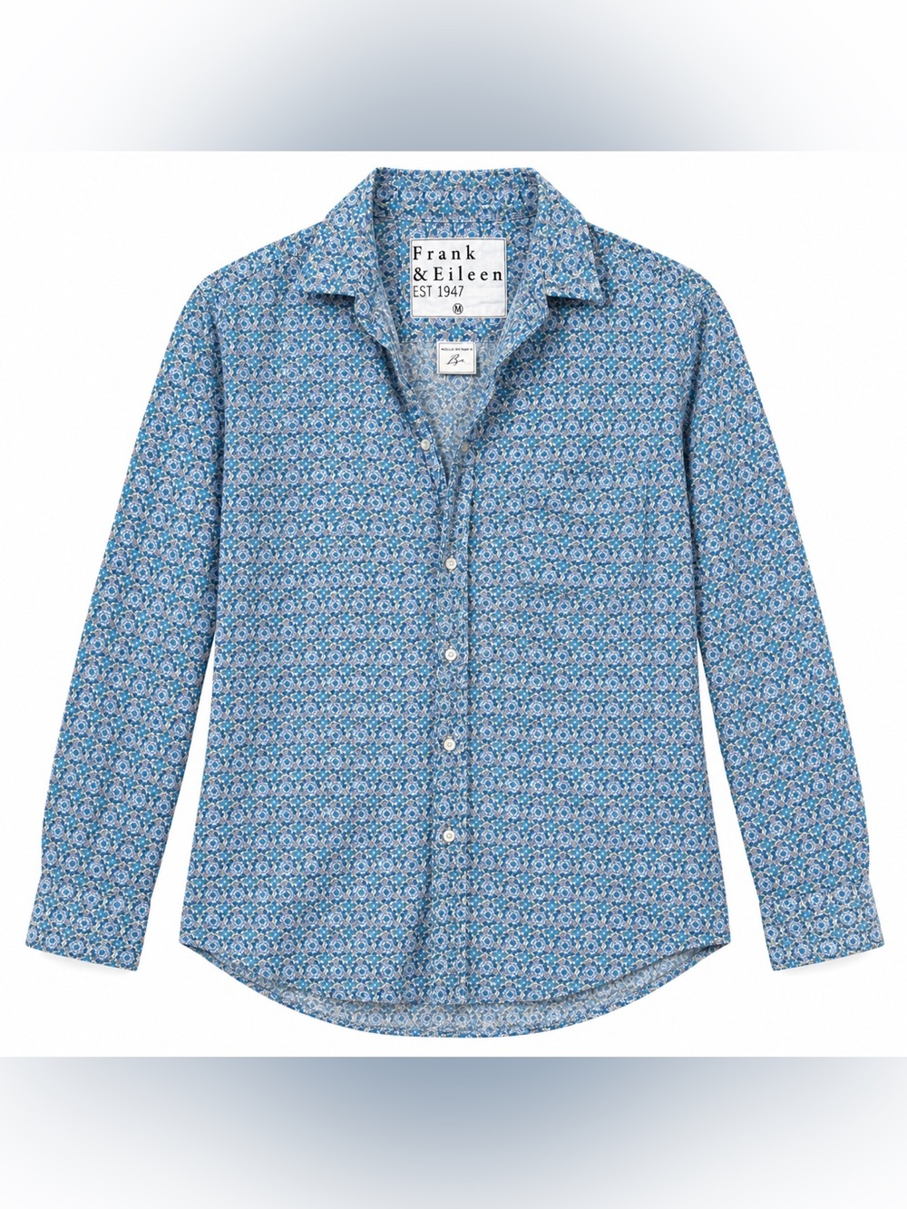 Frank & Eileen Barry Women’s M Blue Floral Shirt Italian Cotton Button Up